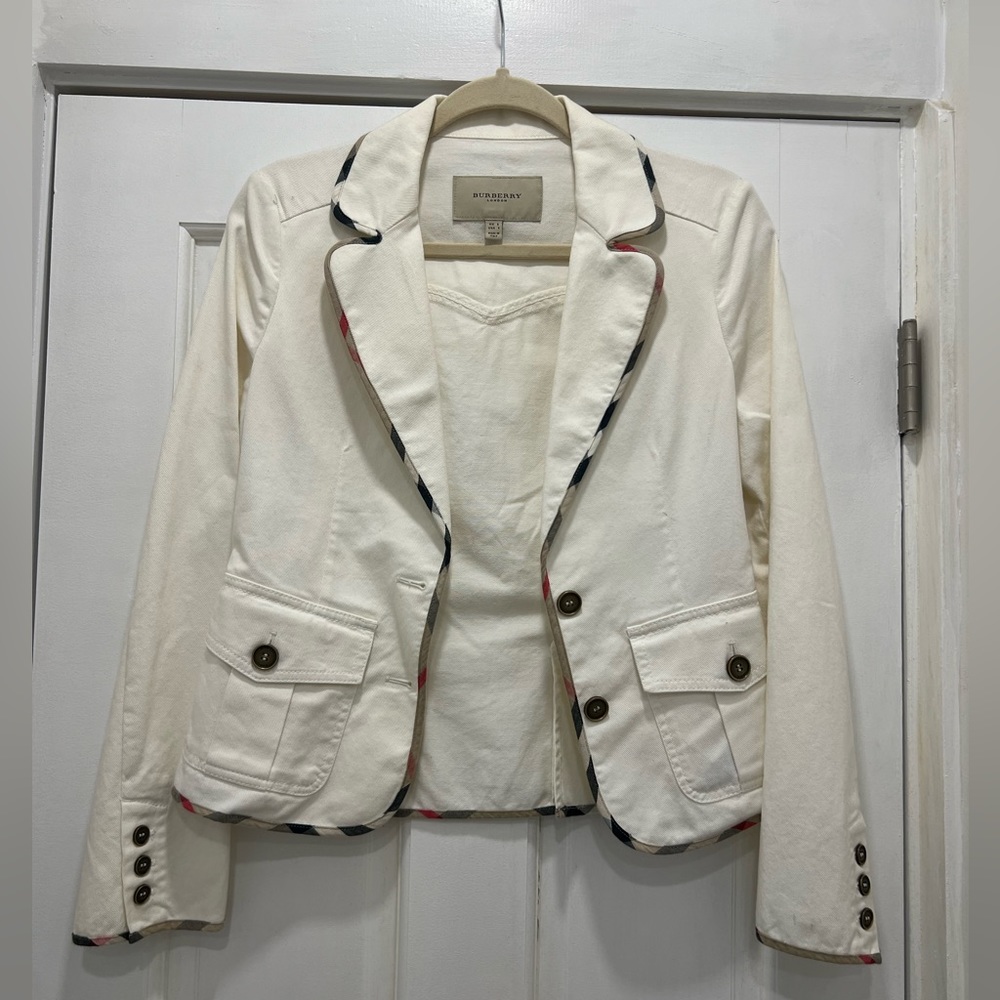 Burberry Ivory Blazer with Dark and Red Trim